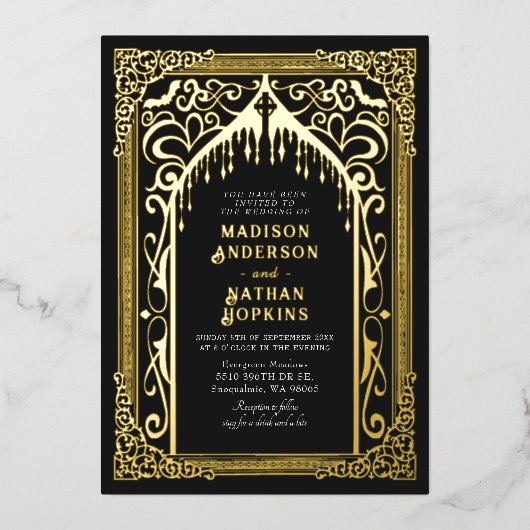 Invitation En Aluminium Cathédrale gothique Vampire Mariage All-In-One (Recto)