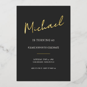 Invitation En Aluminium Célébration d'anniversaire 60 ans noir et or