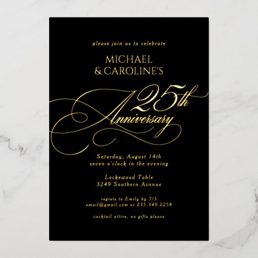 Invitation En Aluminium Célébration de 25 ans de mariage avec élégance cla (Recto)