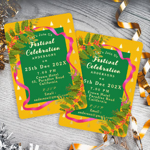 Invitation En Aluminium Célébration de festival Noël Jaune Vert