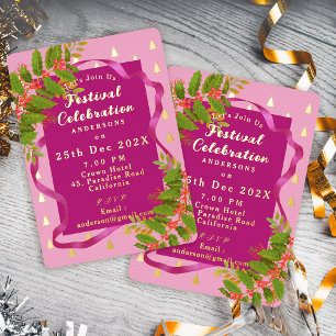 Invitation En Aluminium Célébration de festival Noël Rose Rouge
