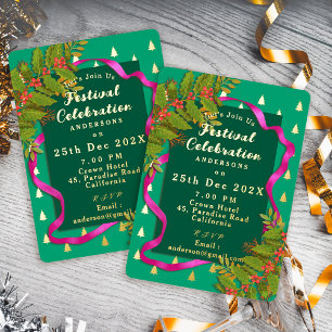 Invitation En Aluminium Célébration de festival Noël vert
