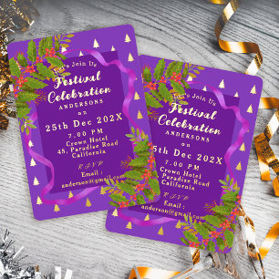 Invitation En Aluminium Célébration de festival Noël Violet