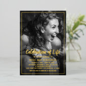 Invitation En Aluminium Célébration de la vie | Noir funéraire (Debout devant)