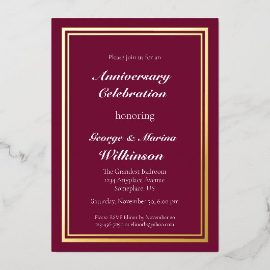 Invitation En Aluminium Célébration de l'anniversaire du mariage 50e anniv (Recto)