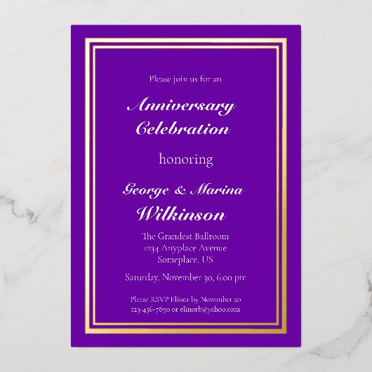 Invitation En Aluminium Célébration de l'anniversaire du mariage 50e viole (Recto)