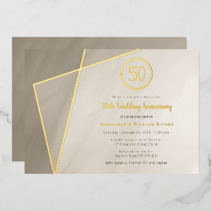 Invitation En Aluminium célébration du 50e anniversaire gris antique or fo