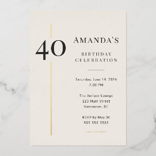 Invitation En Aluminium Célébration élégante de 40 ans en crème et or