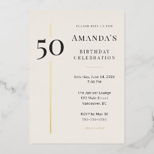 Invitation En Aluminium Célébration élégante de 50 ans d'anniversaire Crèm