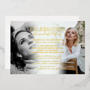 Invitation En Aluminium Célébration Élégante de la Vie Photo Or