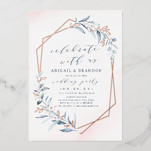 Invitation En Aluminium Célébrez avec nous ! Fête Rose Gold Greenery Pouss