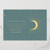 Invitation En Aluminium céleste minuit sage or étoiles Mariage (Recto)
