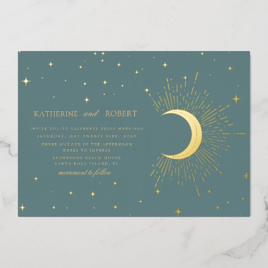 Invitation En Aluminium céleste minuit sage or étoiles Mariage (Recto)