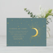 Invitation En Aluminium céleste minuit sage or étoiles Mariage (Debout devant)
