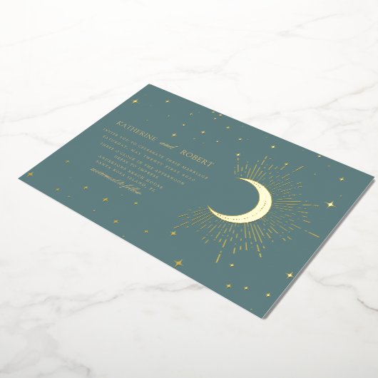 Invitation En Aluminium céleste minuit sage or étoiles Mariage (Rotation)