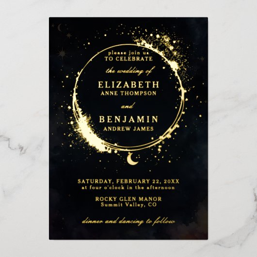 Invitation En Aluminium Céleste Moody Whimsical Elegant Mariage Or (Recto)