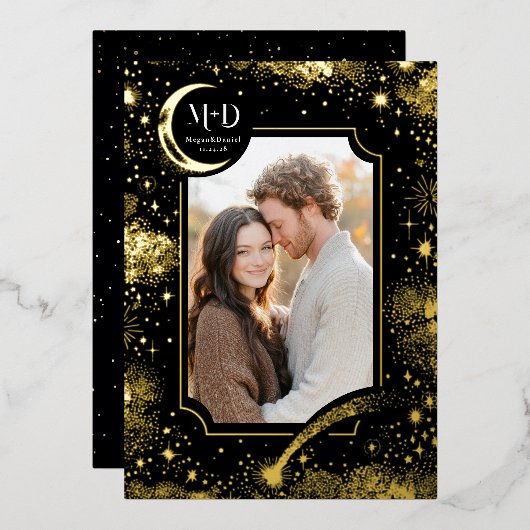 Invitation En Aluminium Céleste Romantique Starry Night Mariage Photo (Recto/Verso)