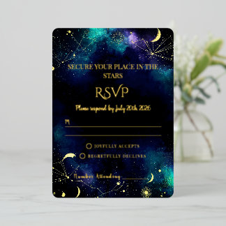 Invitation En Aluminium Celestial Stars | Navy/Teal Gold Wedding RSVP card