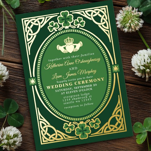 Invitation En Aluminium Celtic Knot Claddagh Shamrock Wedding Green