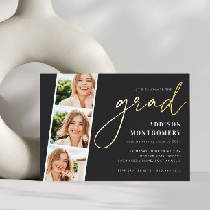 Invitation En Aluminium Cendre Photo Strip Graduation Party Gold