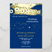 Invitation En Aluminium Cercle Abstrait Motif Marine Mariage bleu or (Recto)