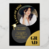 Invitation En Aluminium Cercle boho moderne noir chic 5 photos graduation (Recto)