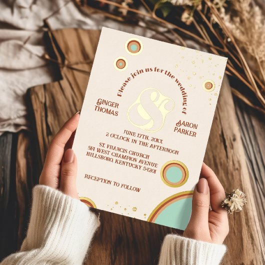 Invitation En Aluminium Cercles super Peach Ampersand Retro Mariage Gold