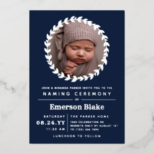 Invitation En Aluminium Cérémonie de baptême bébé Couronne argentée Bleu m