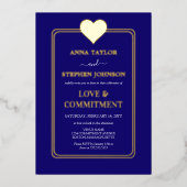Invitation En Aluminium Cérémonie d'engagement au coeur bleu et or de la M (Recto)