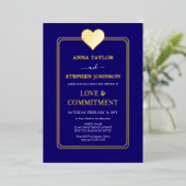 Invitation En Aluminium Cérémonie d'engagement au coeur bleu et or de la M (Debout devant)