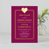 Invitation En Aluminium Cérémonie d'engagement Lux Mulberry et Gold Heart (Debout devant)