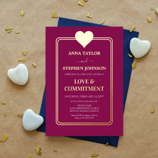 Invitation En Aluminium Cérémonie d'engagement Lux Mulberry et Gold Heart
