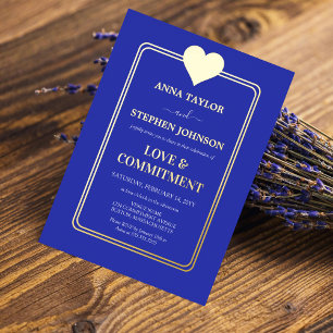 Invitation En Aluminium Cérémonie d'engagement Lux Royal Blue and Gold Hea