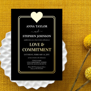Invitation En Aluminium Cérémonie Lux Black Gold Heart Love & Engagement
