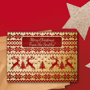 Invitation En Aluminium Cerfs d'or et arbres de Noël en lingots rouges