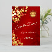 Invitation En Aluminium Cerise Blossom Mariage Chinois Enregistrer La Date (Debout devant)