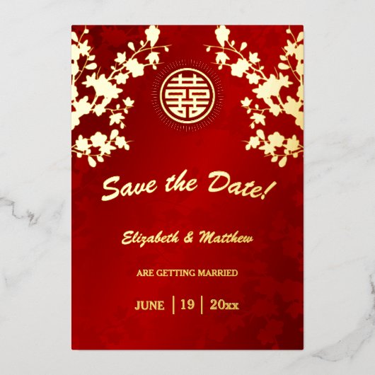 Invitation En Aluminium Cerise Blossom Mariage Chinois Enregistrer La Date (Recto)
