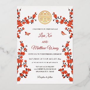 Invitation En Aluminium Cerisier Rouge Fleurissant   Mariage Chinois