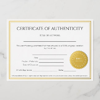 Invitation En Aluminium Certificat d'authenticité d'artiste élégant