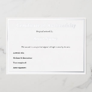 Invitation En Aluminium Certificat d'authenticité en feuille d'argent pour