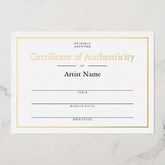 Invitation En Aluminium Certificat d'authenticité Foil personnalisé (Recto)