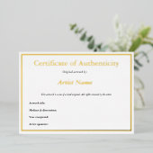 Invitation En Aluminium Certificat d'authenticité Gold Foil pour l'art (Debout devant)