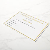 Invitation En Aluminium Certificat d'authenticité Gold Foil pour l'art (Rotation)