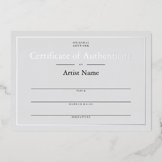 Invitation En Aluminium Certificat d'authenticité Gris Silver Foil (Recto)