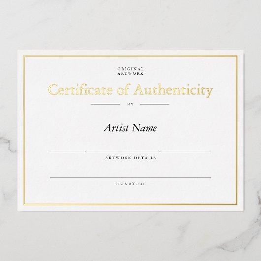 Invitation En Aluminium Certificat d'authenticité personnalisé Gold Foil (Recto)