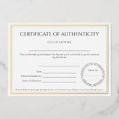 Invitation En Aluminium Certificat d'authenticité traditionnel (Recto)