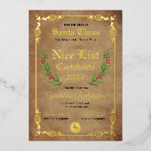 Certificat de la liste des gentils de Père Noël en