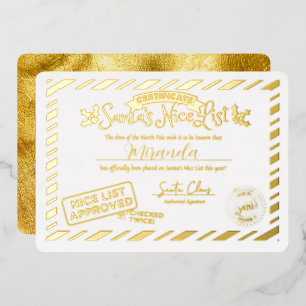 Invitation En Aluminium Certificat de Liste des Enfants Sages du Père Noël