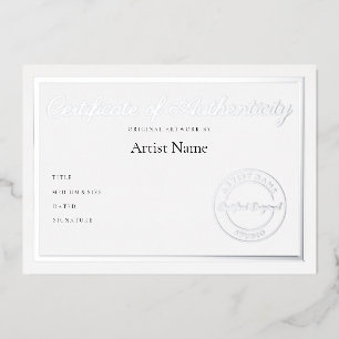 Invitation En Aluminium Certificat métallique de luxe d'authenticité Art