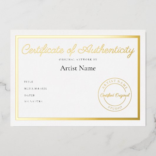 Invitation En Aluminium Certificat métallique de luxe d'authenticité Art (Recto)
